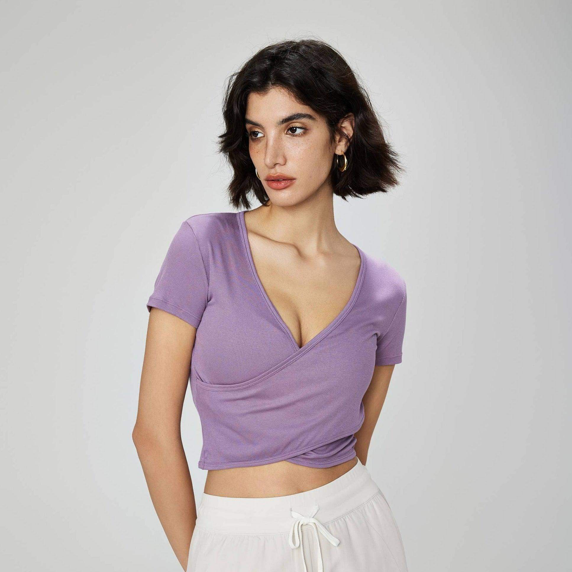 V-Neck Cropped Short Sleeve Sports Top