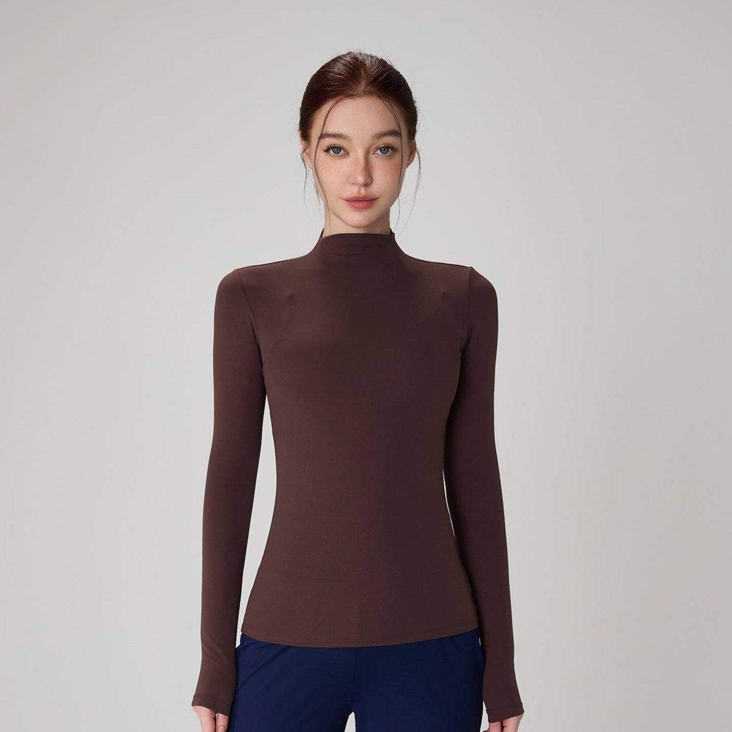 Fitted Stand-Collar Yoga Long Sleeve Top