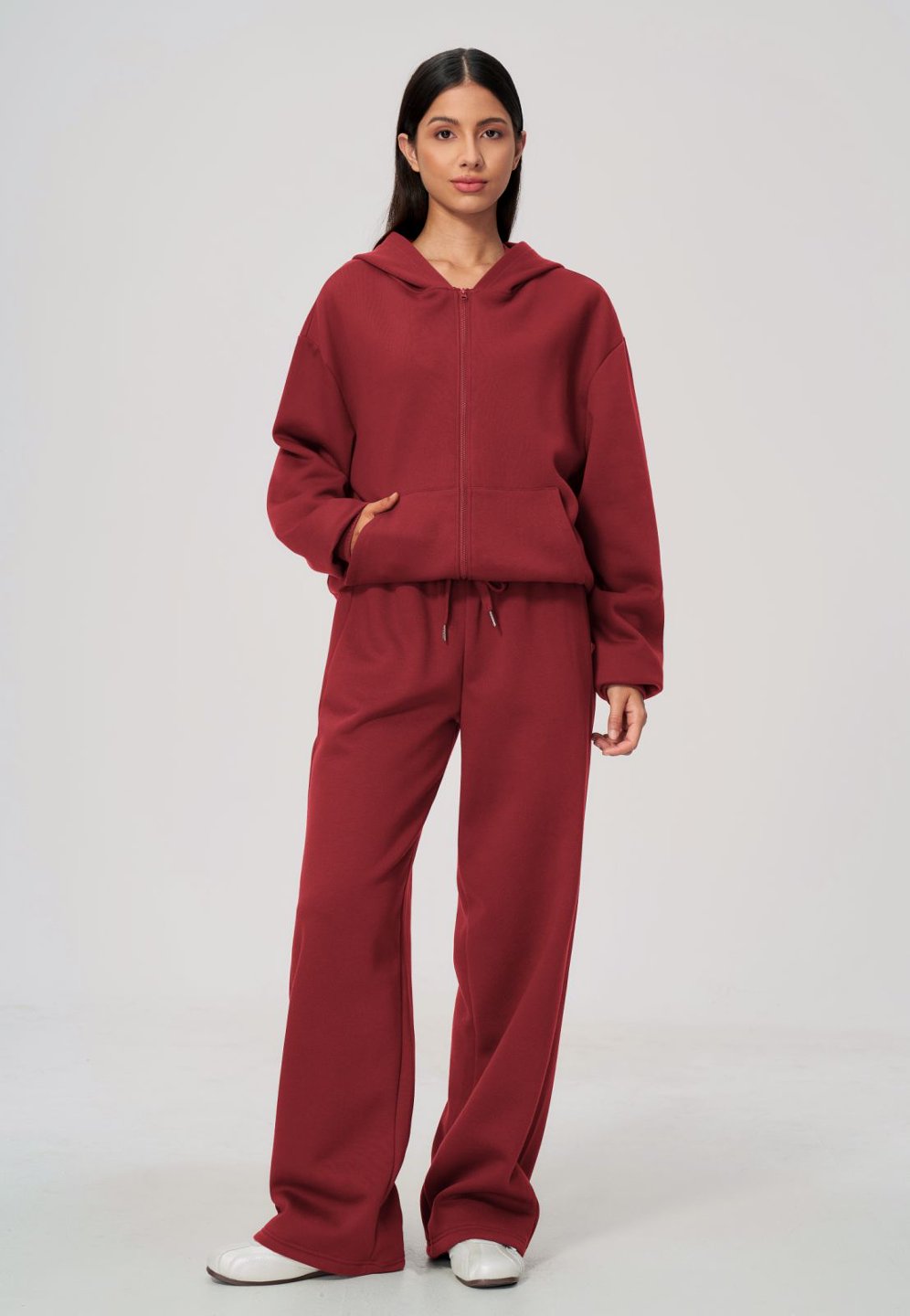 Women's Fleece-Lined Oversized Fit Zip-Up Jacket Pants Set