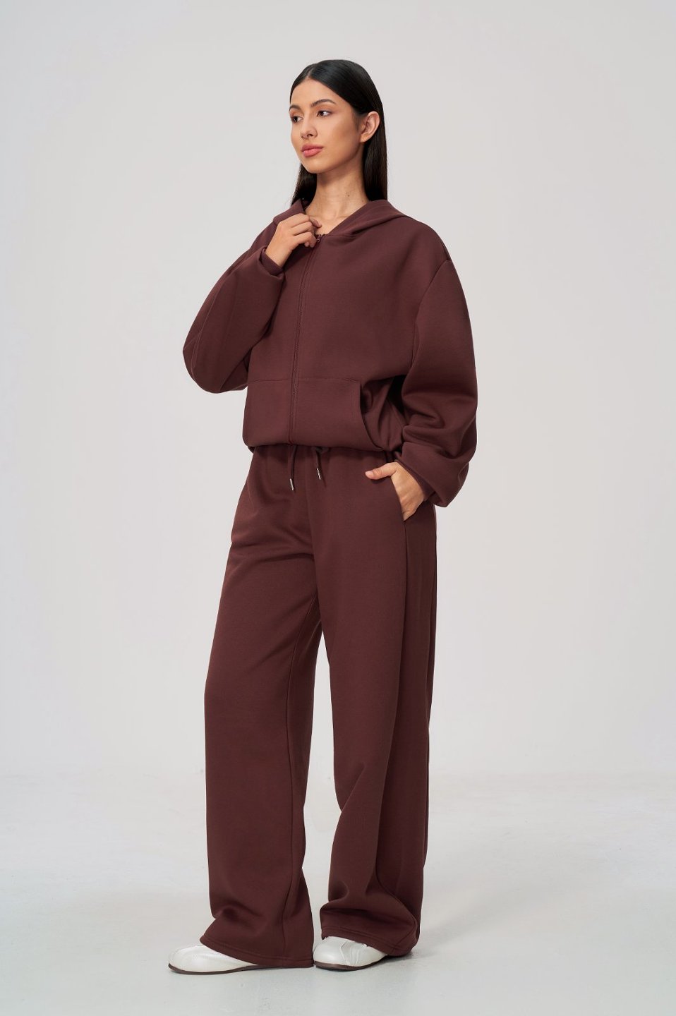 Women's Fleece-Lined Oversized Fit Zip-Up Jacket Pants Set