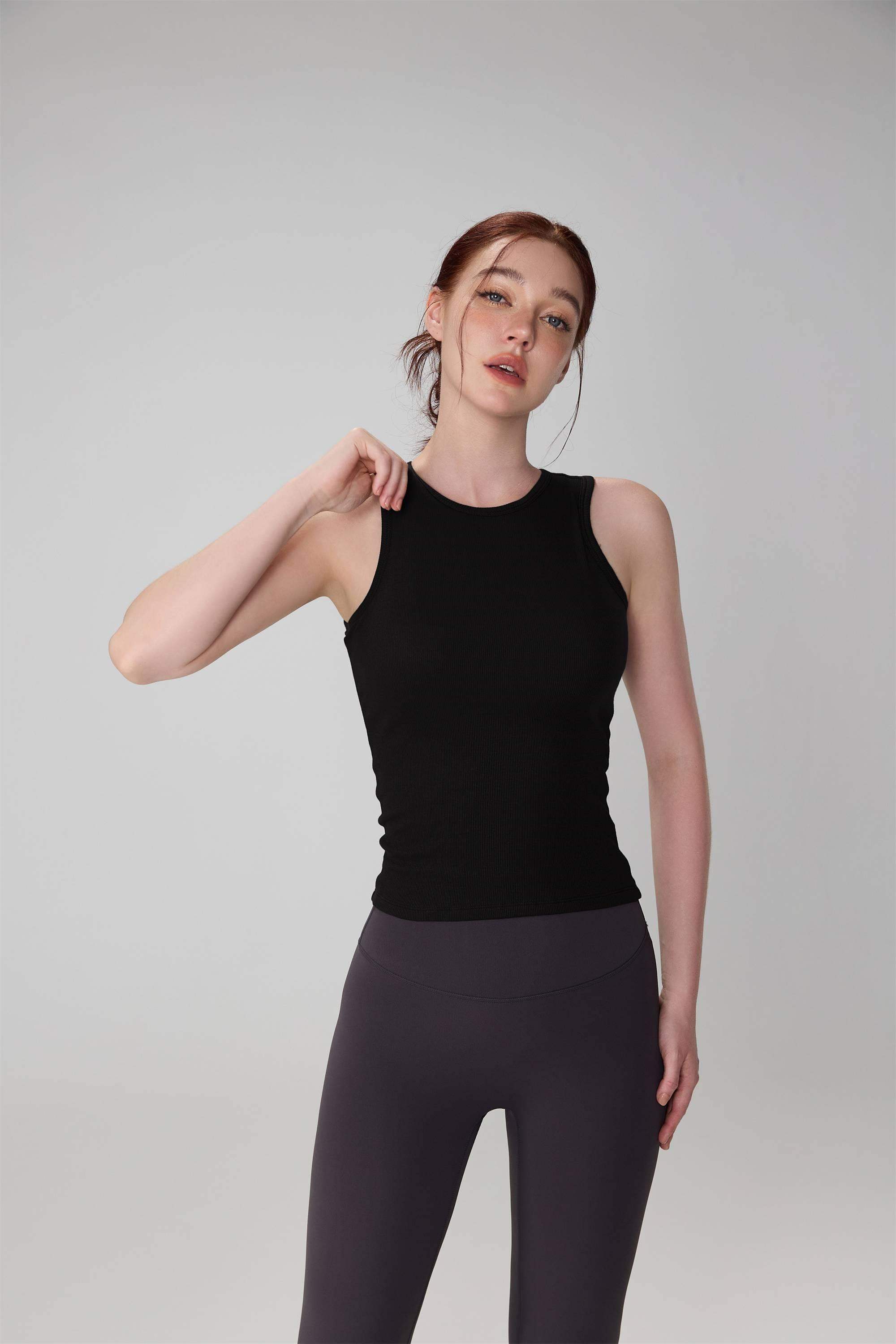 Ribbed Crewneck Running Yoga Tank Top