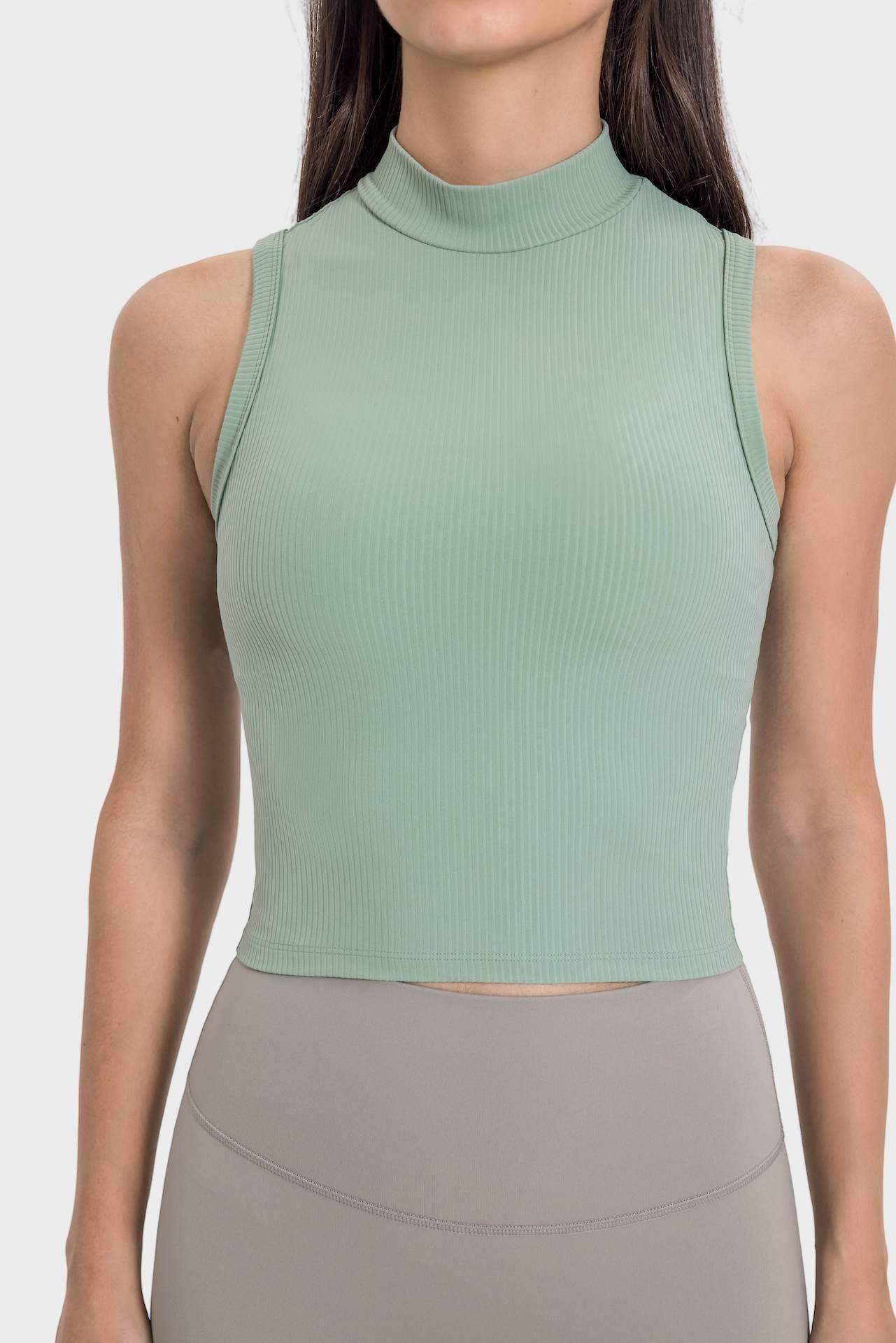 High-Neck Yoga Tank Top with Moisture-Wicking