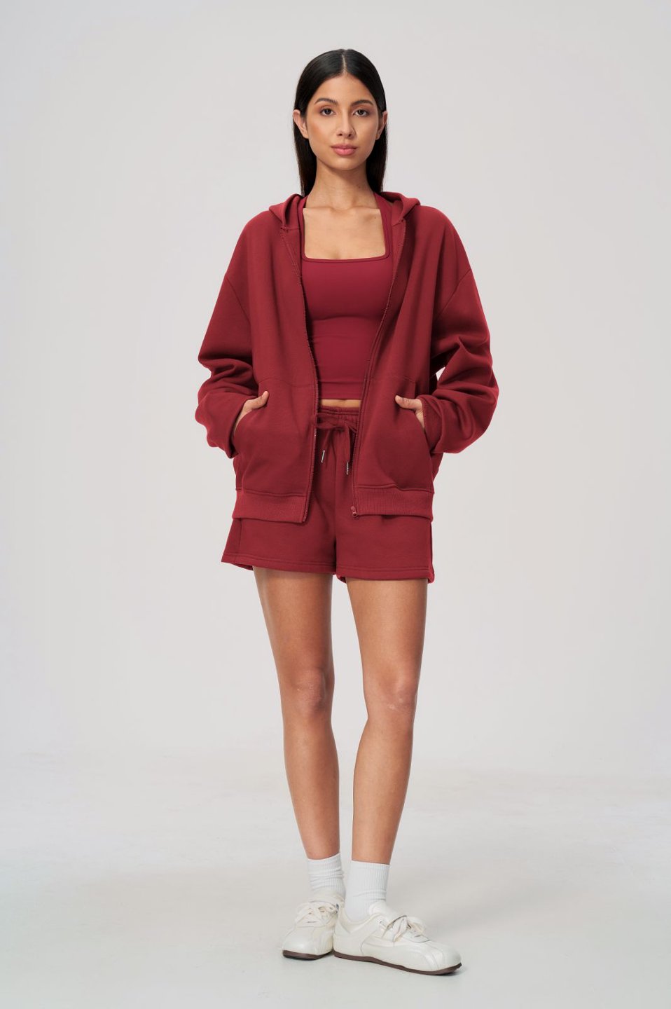 Women's Fleece-Lined Waist-Length Hoodie Pants Set