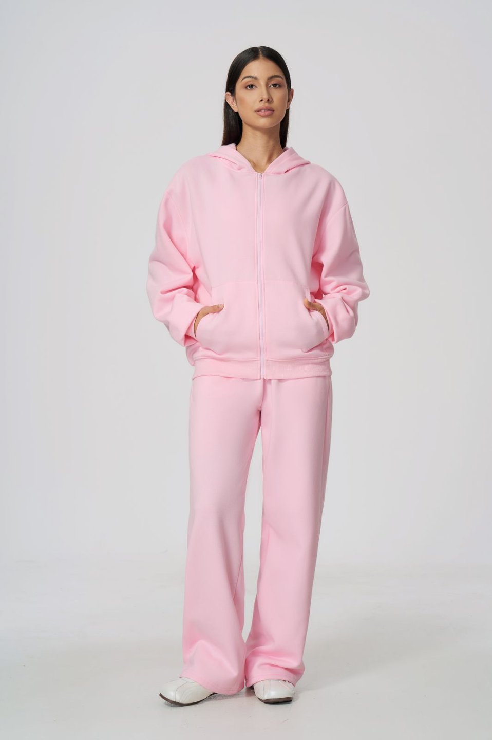 Women's Fleece-Lined Oversized Fit Zip-Up Jacket Pants Set