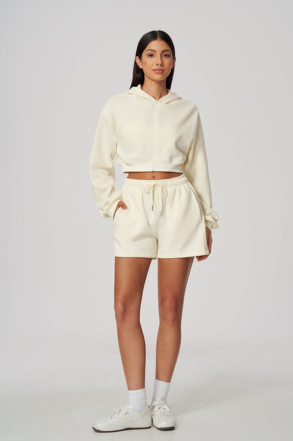 Women's Fleece-Lined Waist-Length Hoodie Pants Set