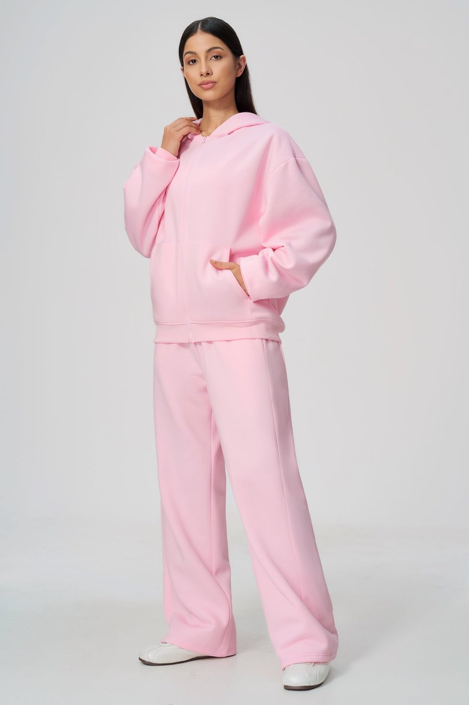 Women's Fleece-Lined Oversized Fit Zip-Up Jacket Pants Set