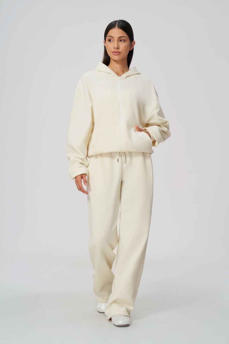Women's Fleece-Lined Oversized Fit Zip-Up Jacket Pants Set