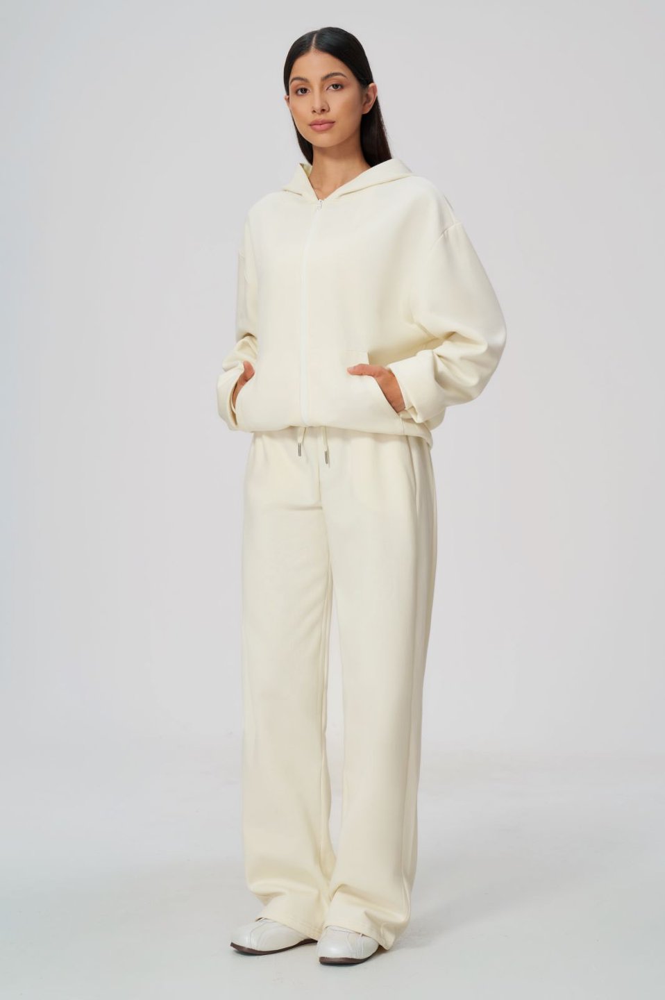 Women's Fleece-Lined Oversized Fit Zip-Up Jacket Pants Set
