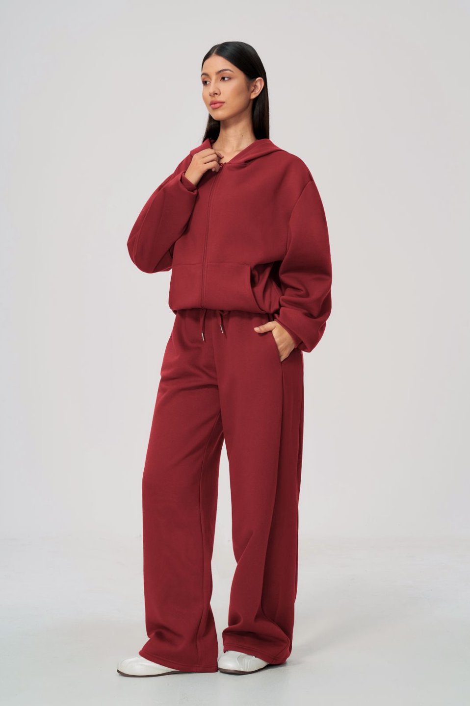 Women's Fleece-Lined Oversized Fit Zip-Up Jacket Pants Set