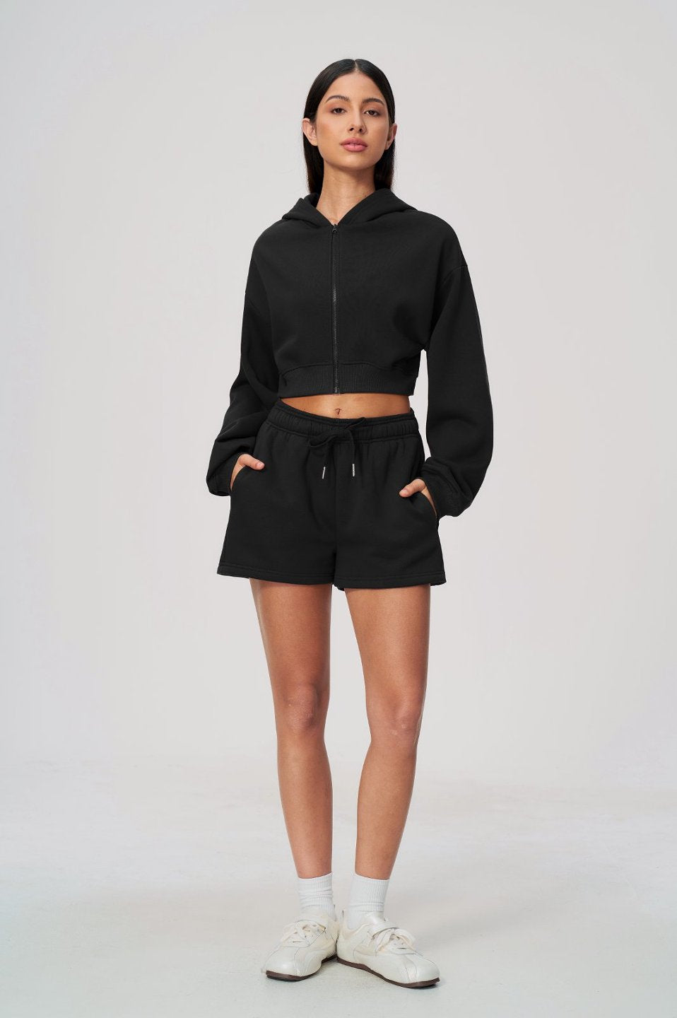 Women's Fleece-Lined Waist-Length Hoodie Pants Set