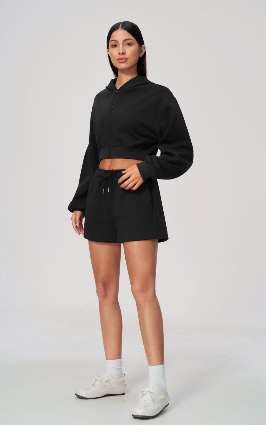 Women's Fleece-Lined Waist-Length Hoodie Pants Set